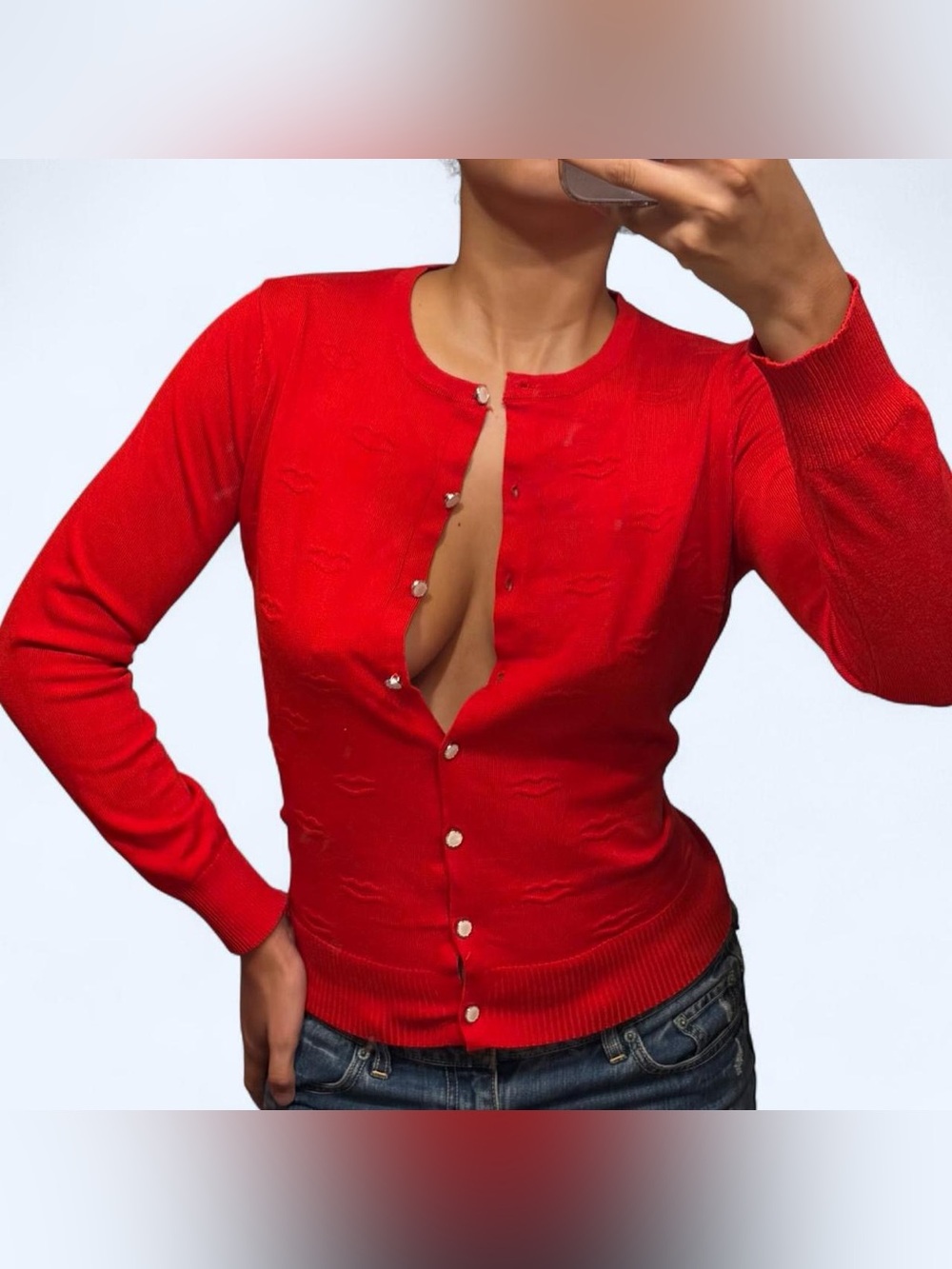 Coquette Red Lips Cardigan Sweater by Tenny Rose!